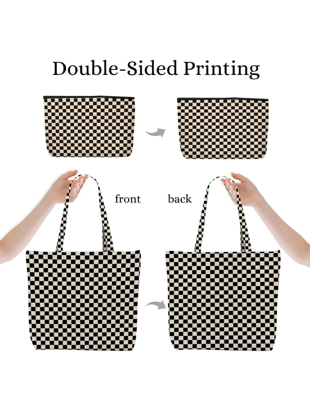 Checkerboard Tote and Storage Bin Set - Black and Cream